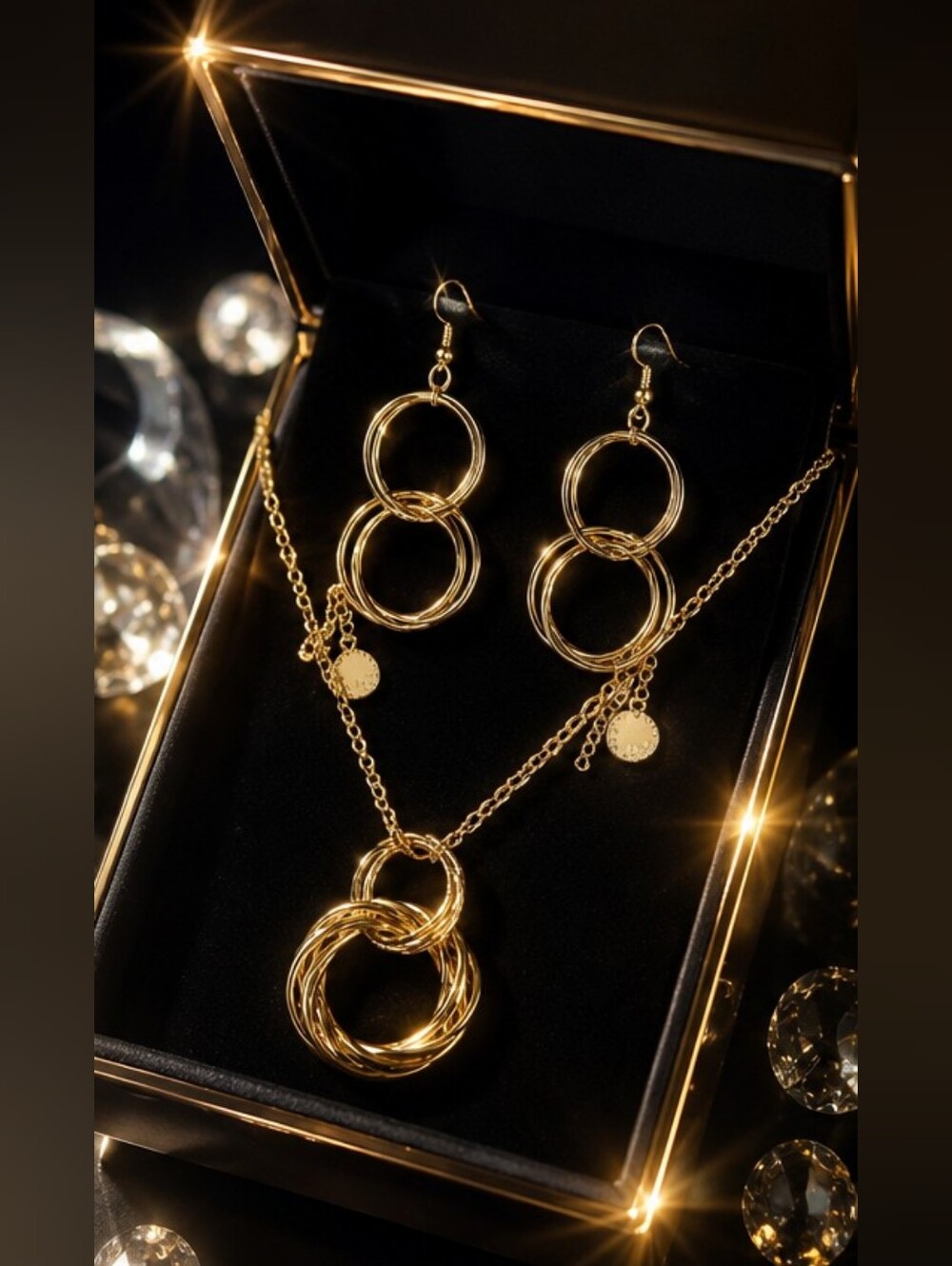 Liz Claiborne Gold Multi-Ring Dangle Earrings. Fashion Designer Inspired